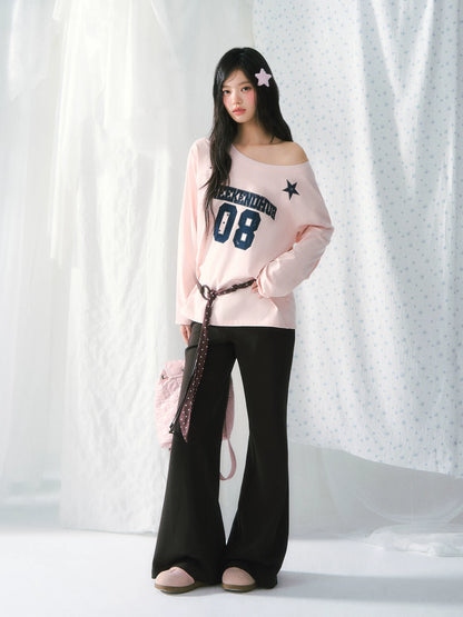 Contrast Letter One-Shoulder Tee