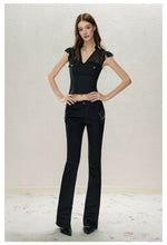 Black Low-Rise Slit Pants