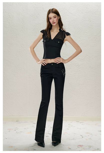Black Low-Rise Slit Pants