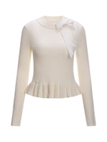 Apricot Bow Ruffle Knit Top
