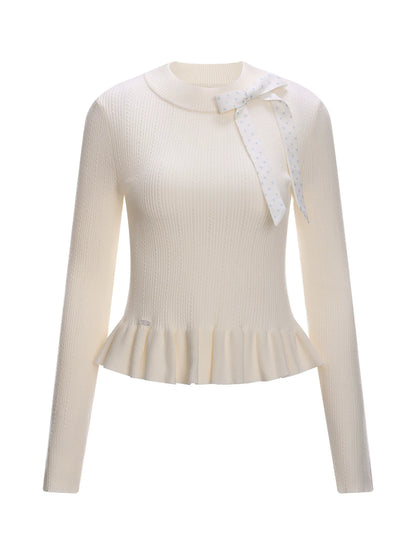 Apricot Bow Ruffle Knit Top