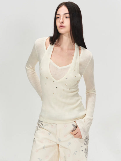 100% Wool Shimmer Halter Layered Top
