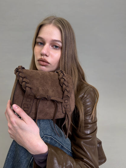 Suede Braided Handle Mini Bag
