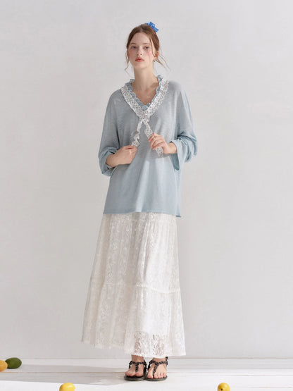 Polka Dot Ruffle V-Neck Top