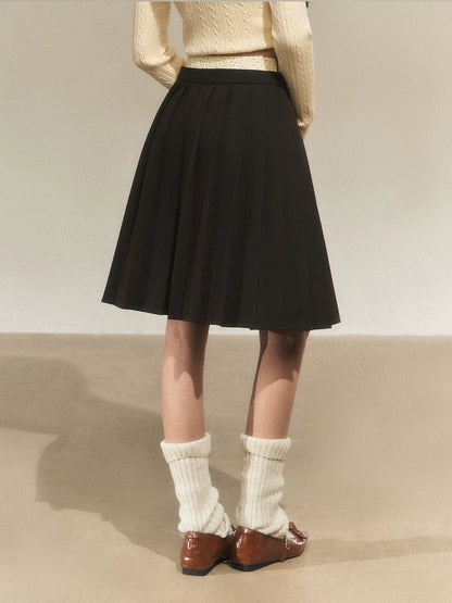 Polka Dot Pleated A-Line Skirt