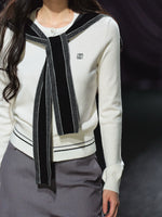 Miu-Inspired Contrast Trim Slim-Fit Knit Cardigan