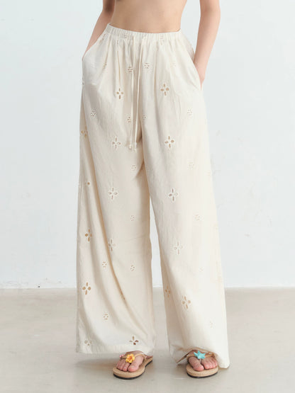 Cut-out Embroidered Casual Pants