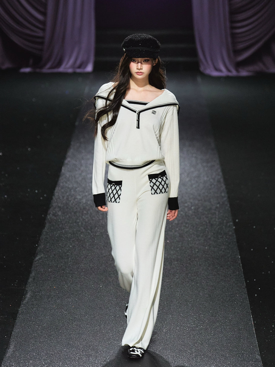 Sailor-Collar Knit Two-Piece Set