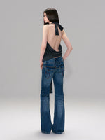 Dark Blue Vintage Hand-Brushed Flare Jeans