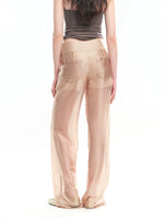 Champagne Acetate Sheer Straight Pants