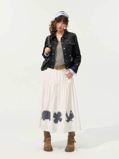 Denim Embroidered Cropped Jacket Set