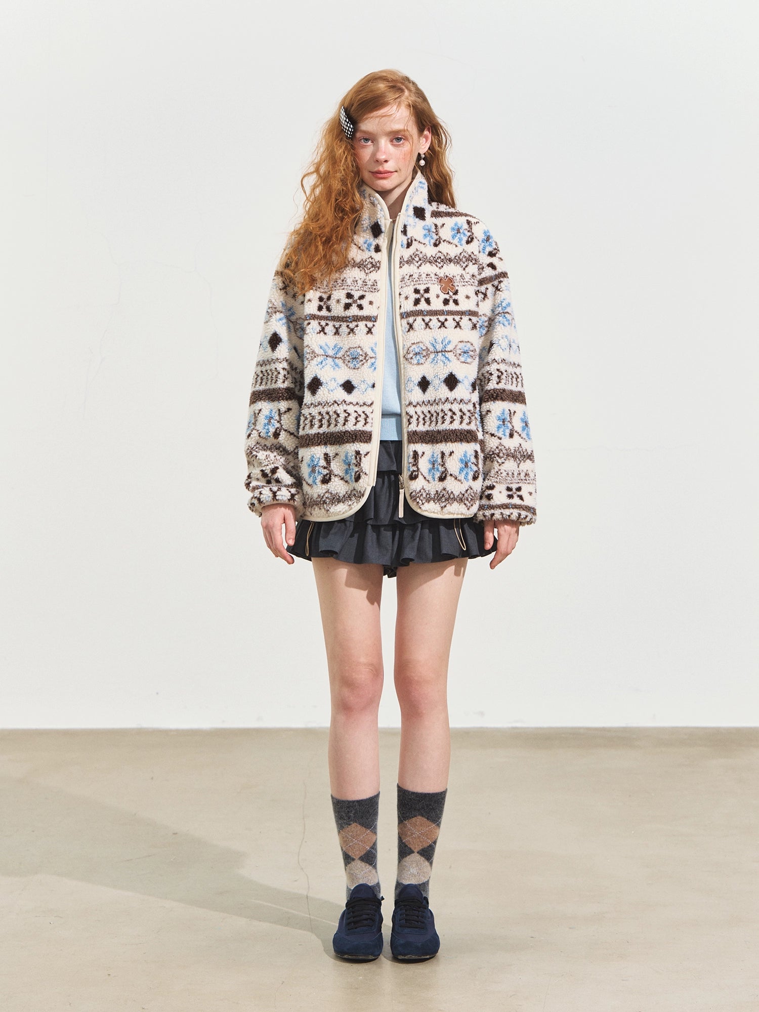 Jacquard Fleece High-neck Oversized Jacket