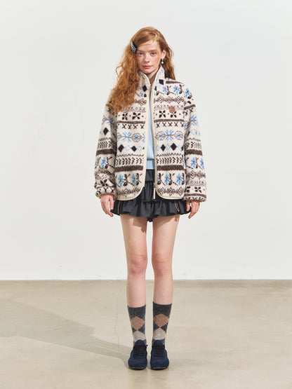 Jacquard Fleece High-neck Oversized Jacket