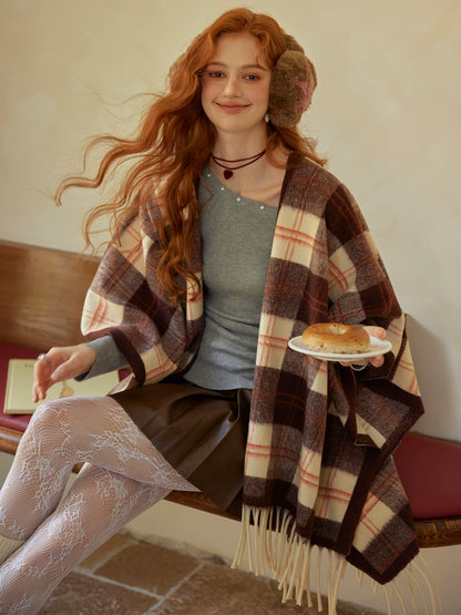Plaid Fringed Wool Scarves