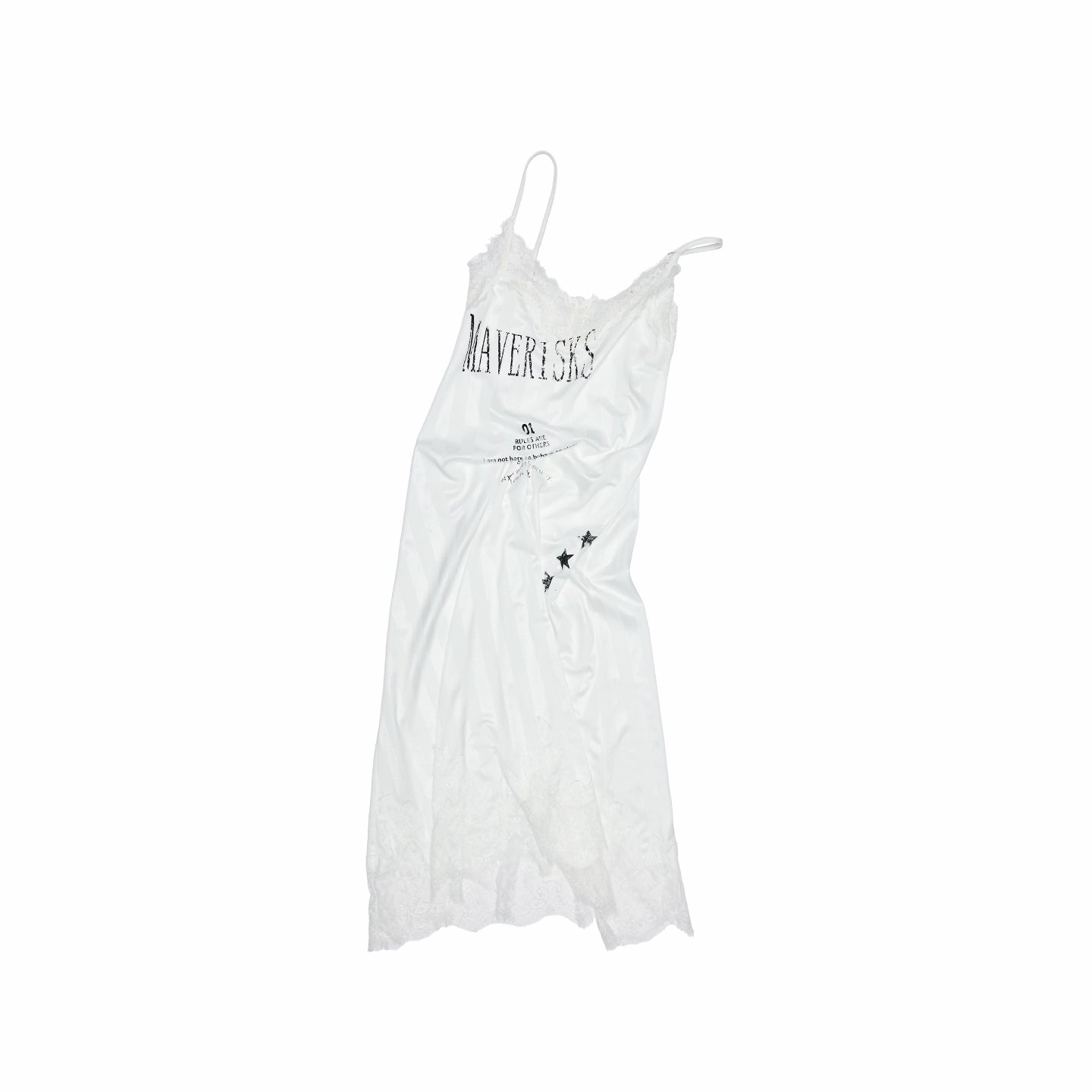 Satin Letter Print Spliced Lace Slip Midi Dress