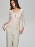Lyocell Wool Sequin V-Neck Top