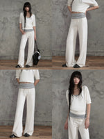 Contrast Waist Wide Leg Pants