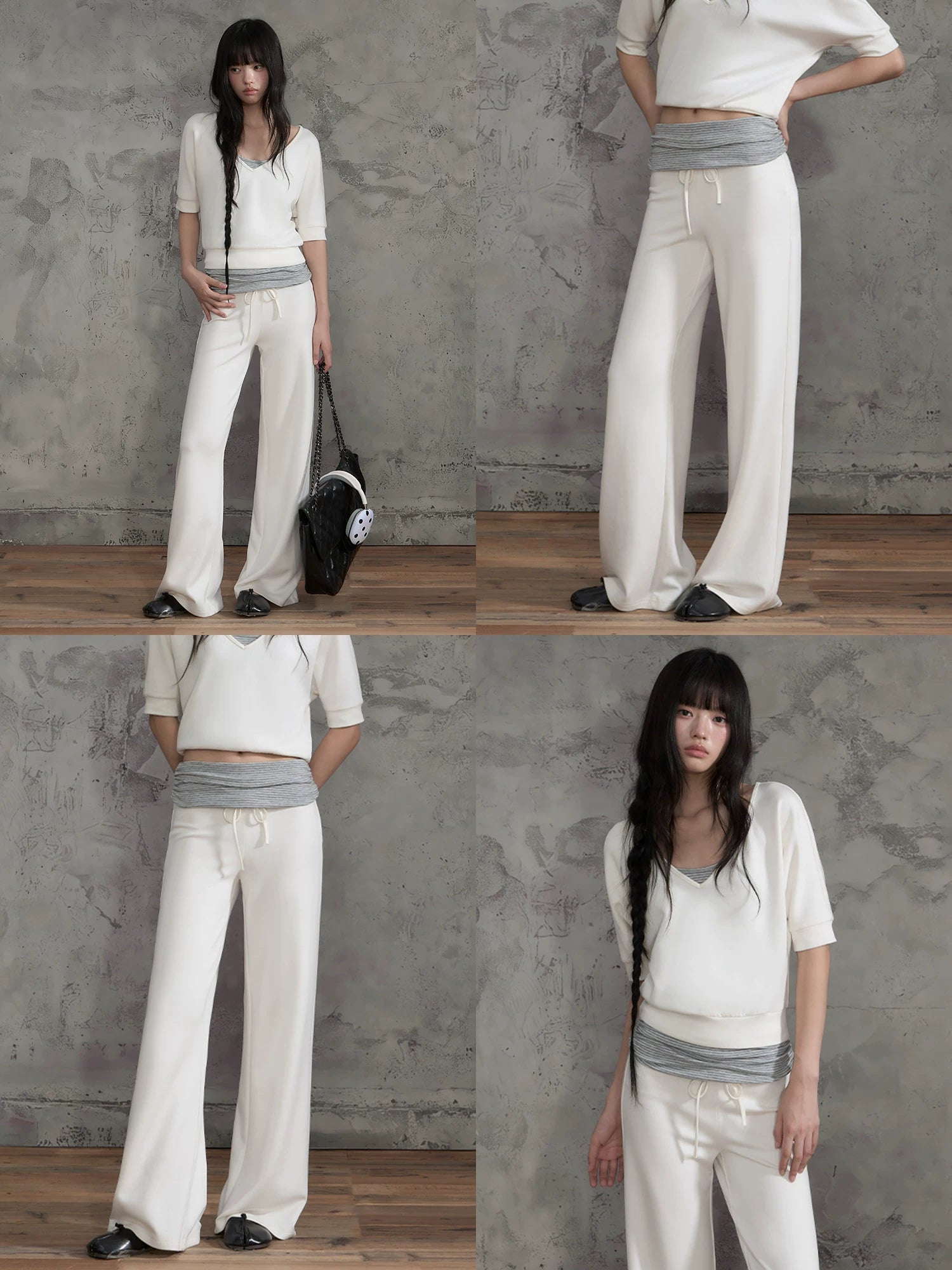 Contrast Waist Wide Leg Pants