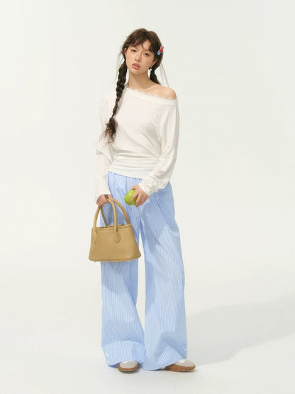 Asymmetric Shoulder Long-Sleeve Top