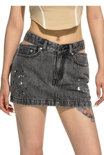 Gray Triangle Cutout Bodycon Denim Mini Skirt