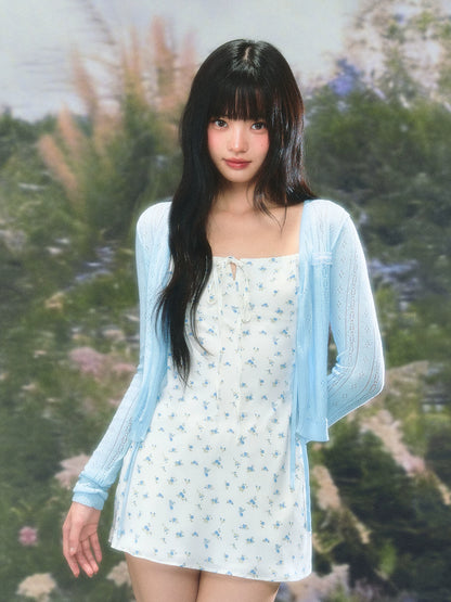 Floral Lace-Up Mini Dress