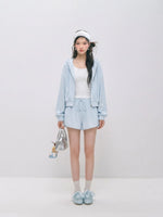 Waffle Hoodie Shorts Vest Set