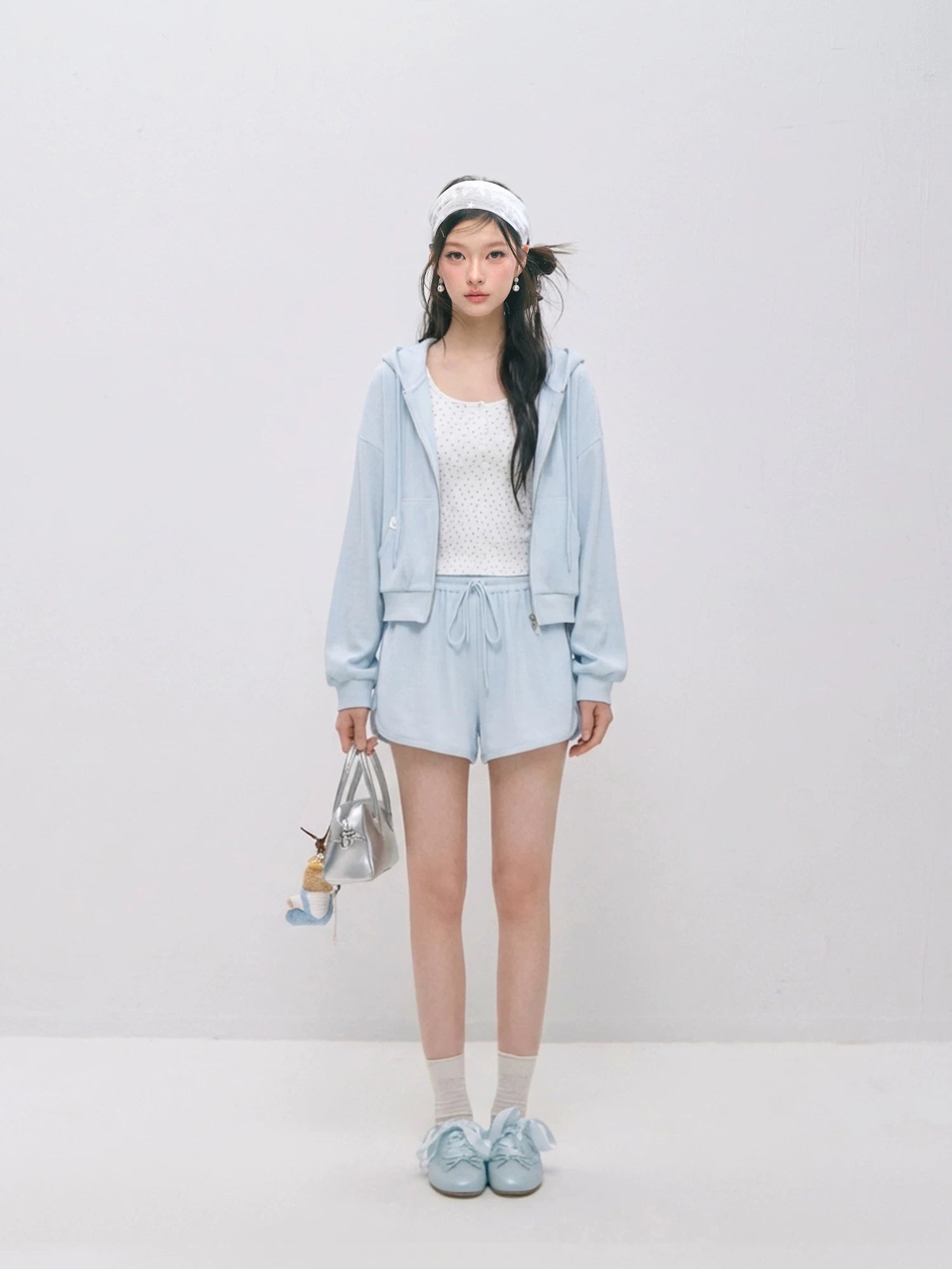 Waffle Hoodie Shorts Vest Set