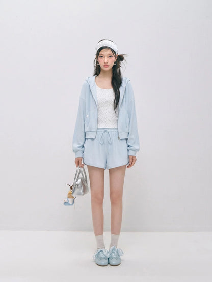 Waffle Hoodie Shorts Vest Set