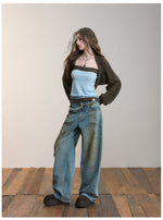 Distressed Wide-Leg Denim Pants