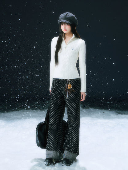 Star Pattern Wide-Leg Denim Pants