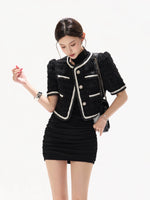 Black Tweed Short Sleeve Jacket