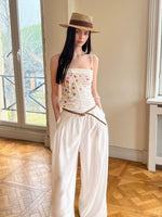 Lace Spliced Wide-Leg Pants