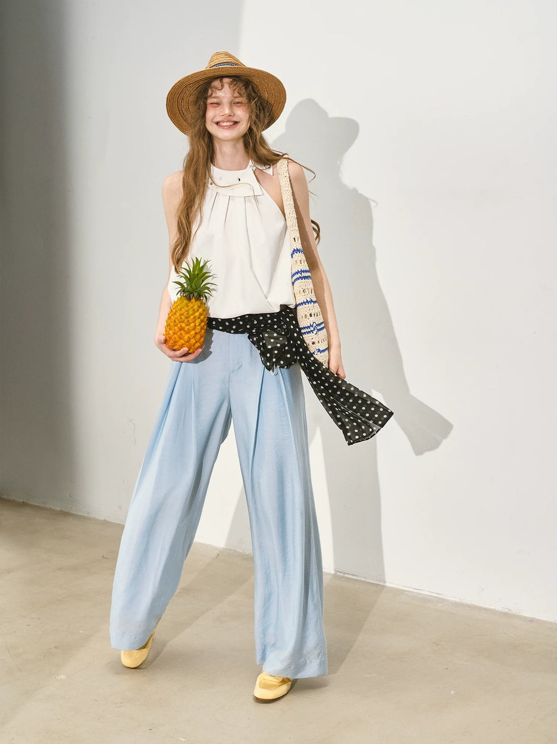 Halter Neck Off-Shoulder Crinkled Sleeveless Top