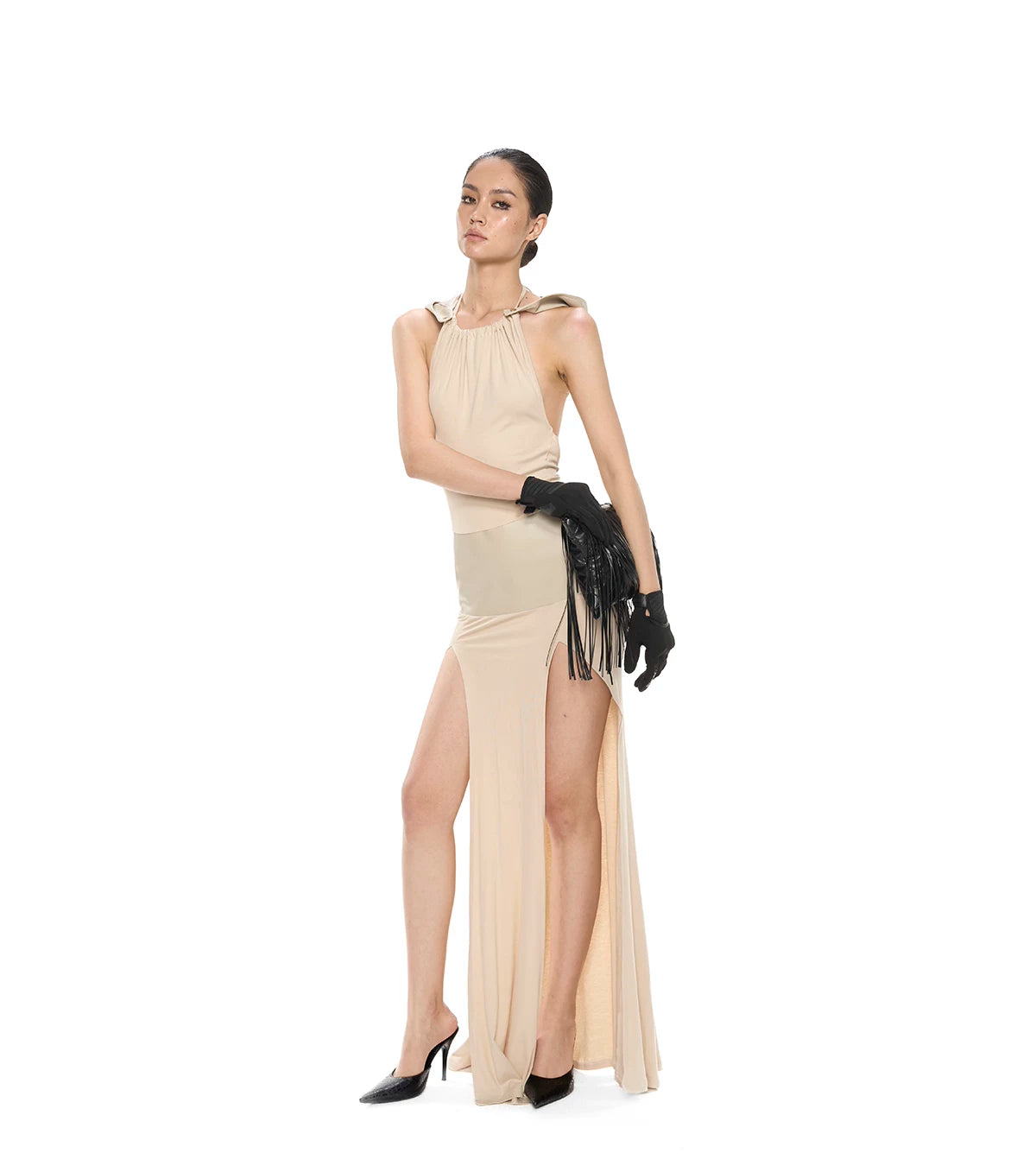 Detachable Hood Halter Maxi Dress