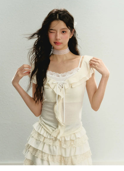 Lace 2-in-1 Knit T-Shirt