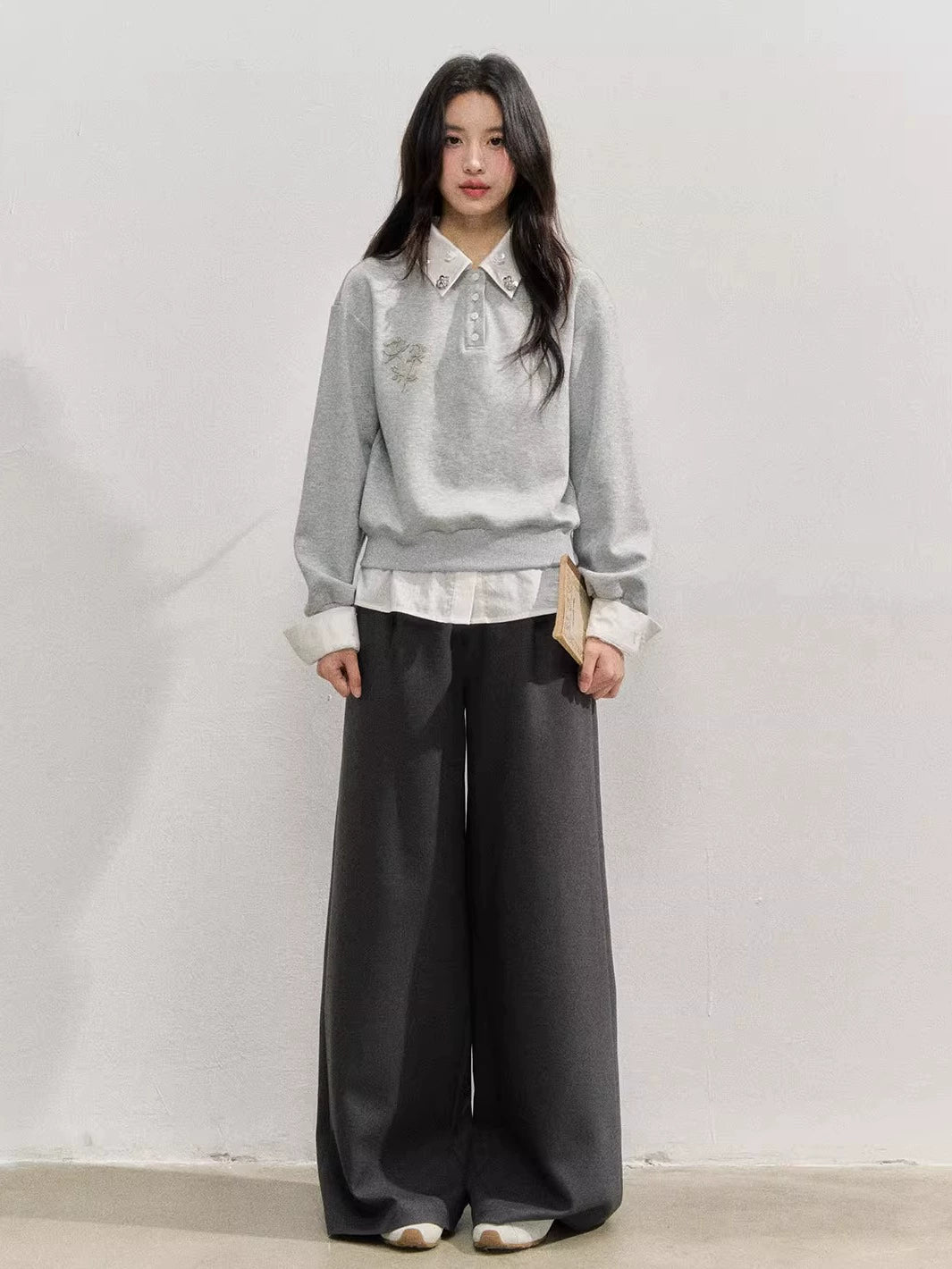 Deep Gray Plaid Waist Straight Pants