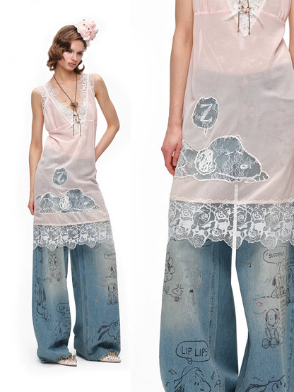 Snoopy V-neck Lace Dress