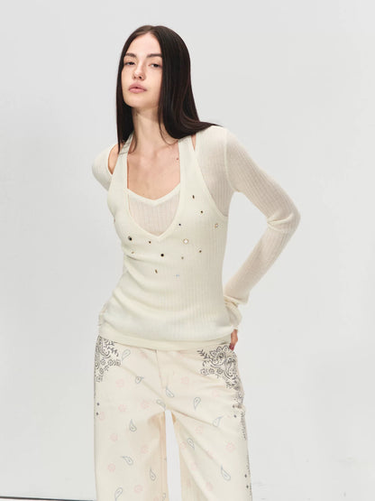 100% Wool Shimmer Halter Layered Top