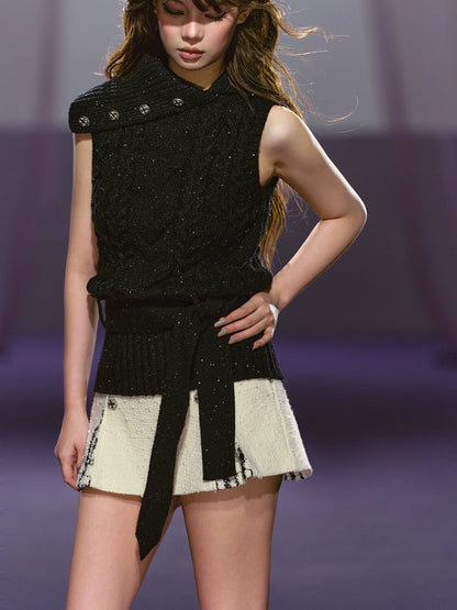 Black Sequin Cable Knit Vest