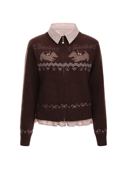 Fair Isle Collar Knit Cardigan