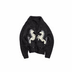 Pony Jacquard Horn-Button Chunky Cardigan