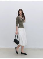 Lyocell Ruffle V-Neck Top