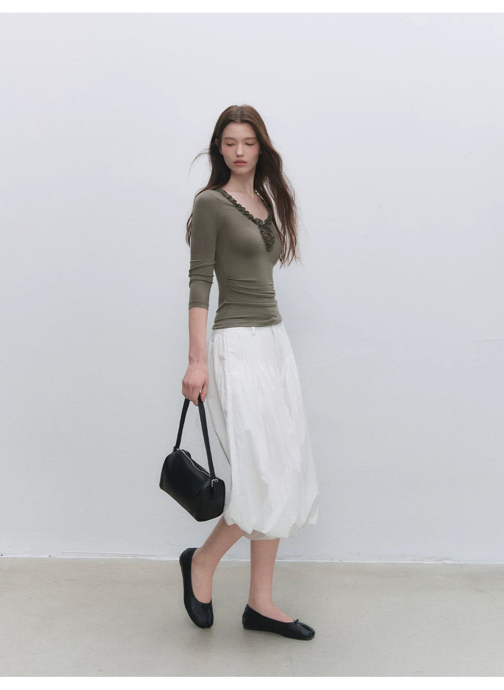 Lyocell Ruffle V-Neck Top