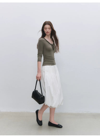Lyocell Ruffle V-Neck Top