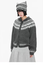 Fair Isle Hooded Knit Cardigan