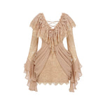 V-Neck Lace Pleated Dress