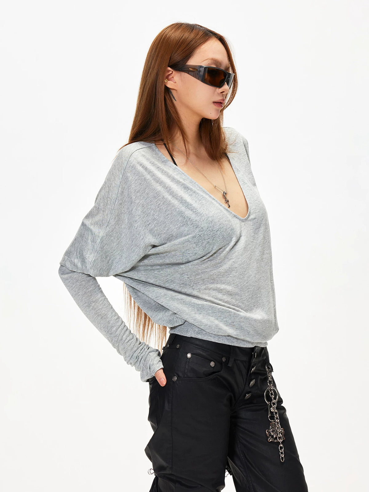 Oversized V-Neck Long Sleeve Tee