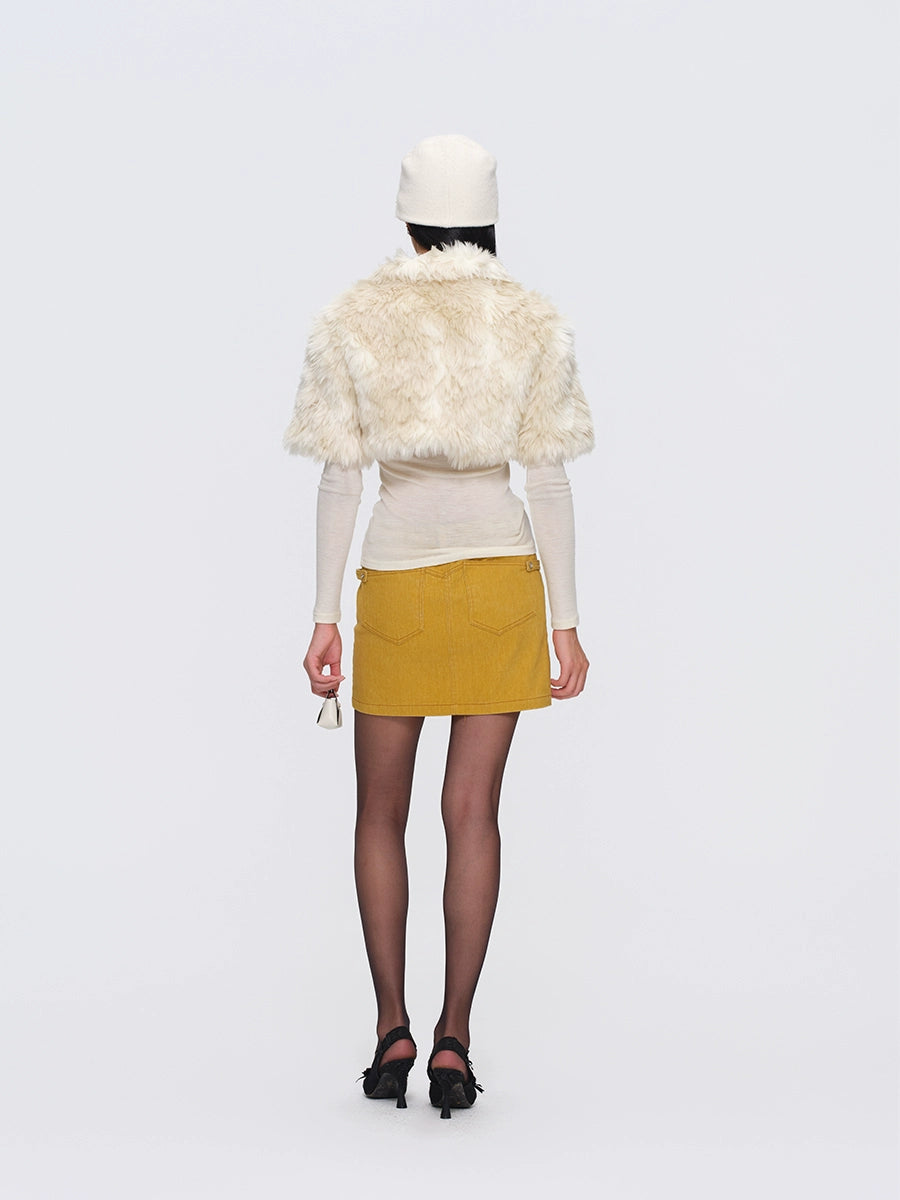 Eco-Fur Capelet Toggle Cropped Jacket