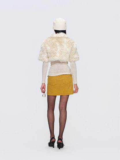 Eco-Fur Capelet Toggle Cropped Jacket