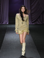 Shimmery Knit V-neck & Camisole Two-Piece Set